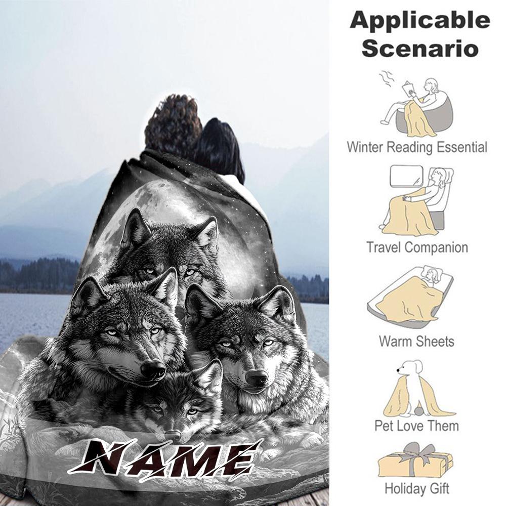 Moon Wolf Personalized Name Blanket Multi-purpose Personalized Blanket Warmthful Decor for Couch Bed Chair Sofa Four Seasons Multipurpose
