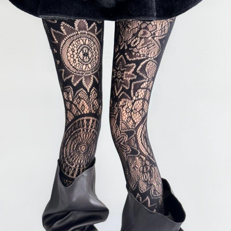 

New Gothic White Tights Women Sexy Summer Thin Mesh Lace Fishnet Stockings Y2K Hottie Subculture Retro Style Jacquard Pantyhose One Size чорний