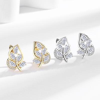 Micro-Set U-Shaped Zircon Ear Buckle Fashionable Leaf Diamond-Set Earrings Middle Eastern Style Earrings for Women Jewelry Accessories