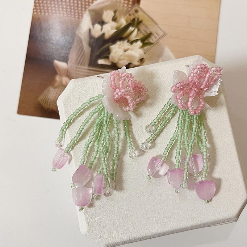 

Серьги-гвоздики Color Dopamine ручной работы с бахромой из бисера и цветов, женские легкие, роскошные, модные, элегантные, универсальные серьги высокого класса