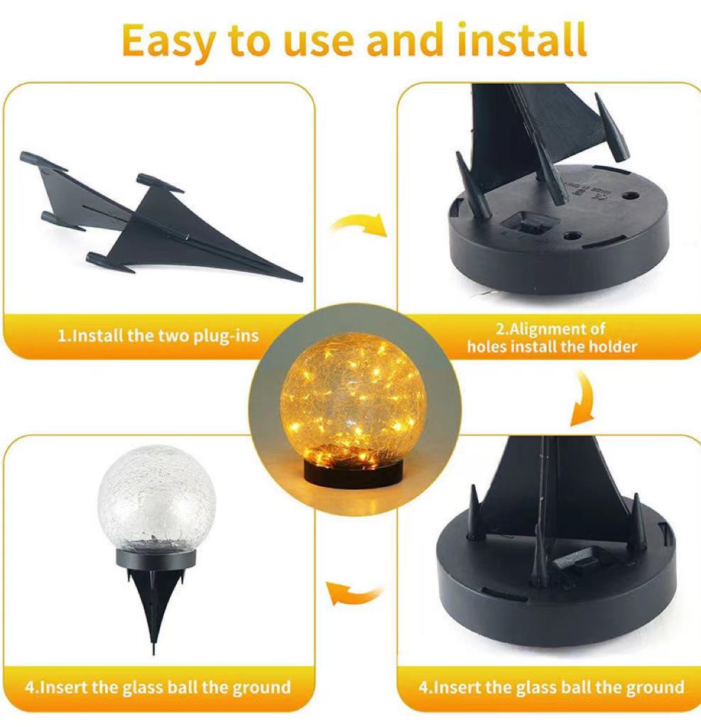 Solar Crackle Glass Stake Light - Outdoor Hanging Courtyard Decoration, Creative Mason Jar Light for Christmas