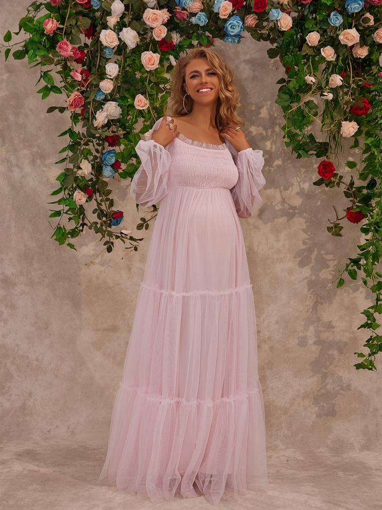 European and American women's clothing maternity clothing summer new dress sweet mesh pregnancy fluffy long-sleeved skirt