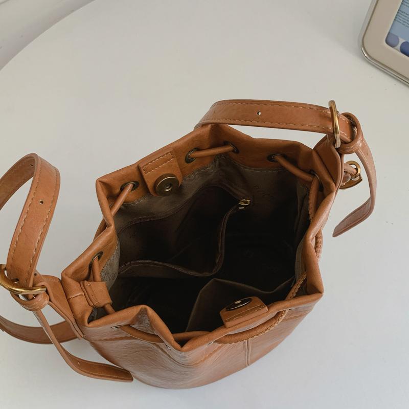 Retro Pu Leather Bag For Women Designer Bucket Crossbody Bag Korean Style Y2k Brand Bag Ladies Commuting Underarm Handbag