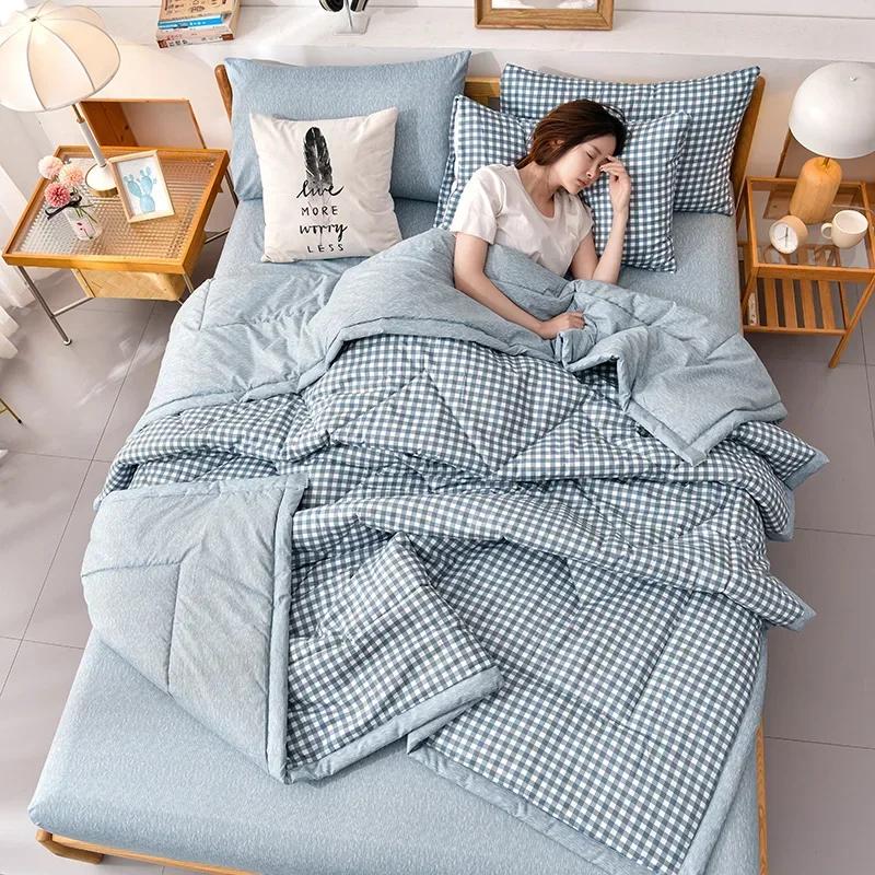 Soft Skin-Friendly Summer Quilt Set Or 1 Pcs Quilt Comfortable Breathable Summer Blanket Lightweight Durble Air Condition Duvet