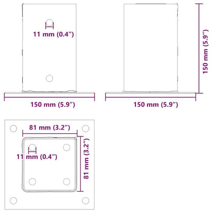 VidaXL Bases de poteau carrées 12 pcs argent 81x81 mm acier galvanisé, base de clôture en béton, base de poteau de clôture 42000009