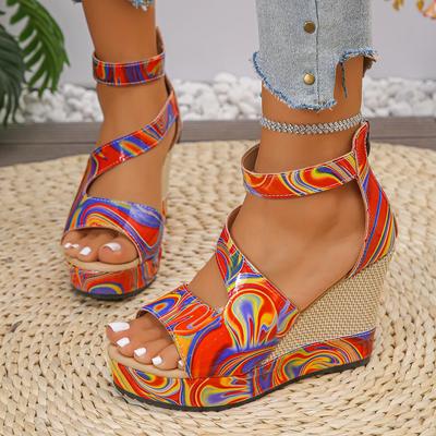 Fashion Women Wedge High Heel Peep Toe Sandals Leopard Platform Sandals Thick Sole Summer Comfortable Shoes Women Sandalias De Mujer