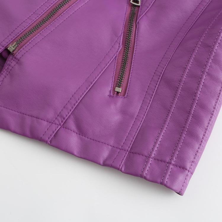 Stylish Women Faux Leather Moto Jacket Retro Lacing Detail PU Biker Coat Casual Zip Up Outerwear Slim Fit Short Classic Plus Size S-4XL