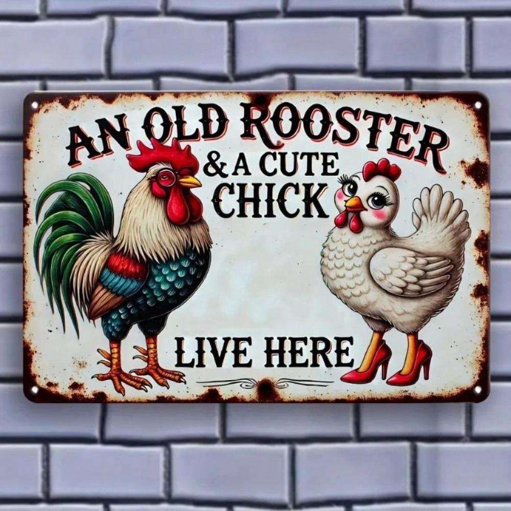 Vintage Metal Sign Rooster Chickens Wall Art Decor Garden Home Farmhouse