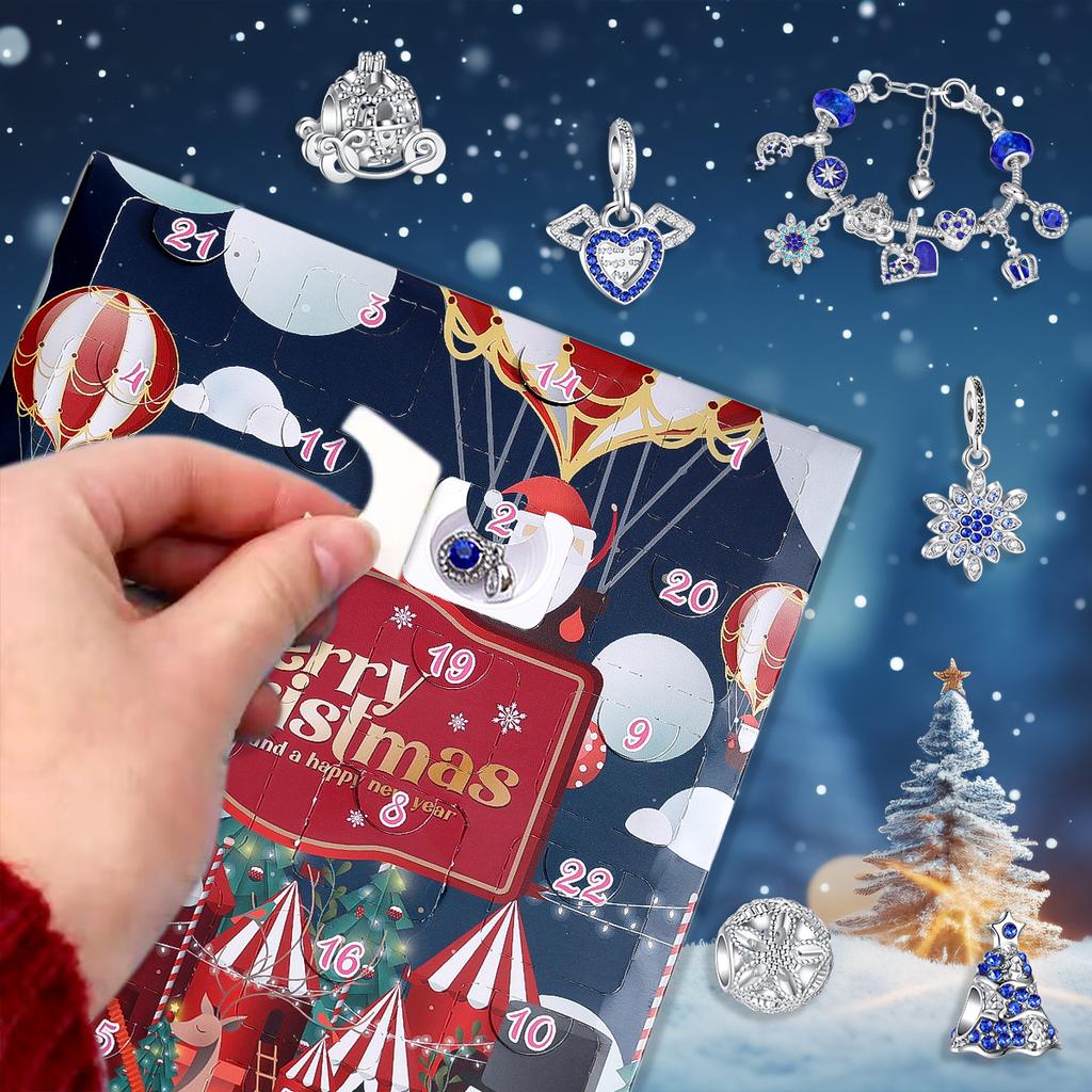 2025 Christmas Advent Calendar Xmas Creative Diy Beaded Alloy Jewelry Santa Claus Blind Box Children'S Festival Gift Bracelet