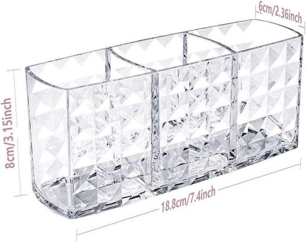 

1Pc Clear Acrylic Makeup Brush Holder Desk Cosmetic Organiser Lipstick Brush Diamond Patterned Mirror Cabinet Storage Rack