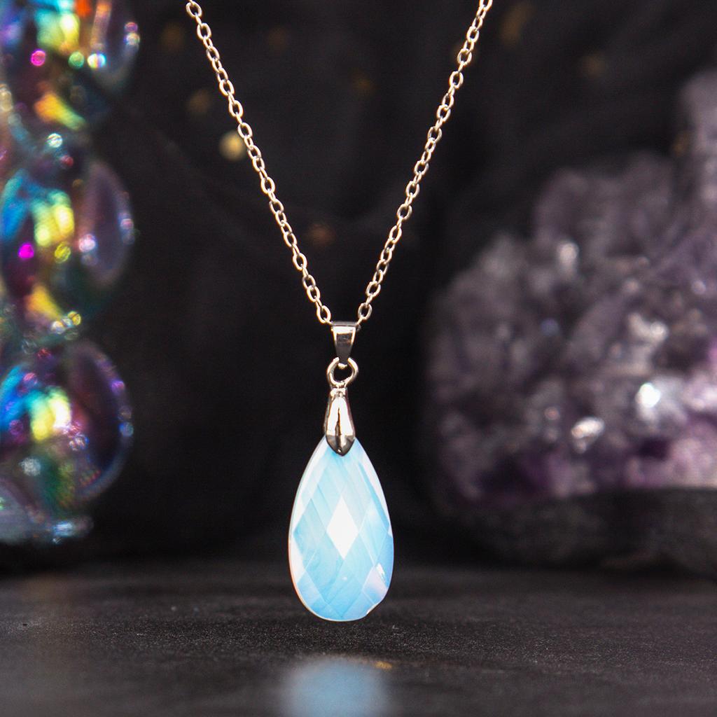 Natural Crystal Pendant, Blue Gold, Amethyst, Cut Surface, Long Water Droplet Necklace, jewelry,Christmas Gift, Valentine's Day Gift, Birthday Gift
