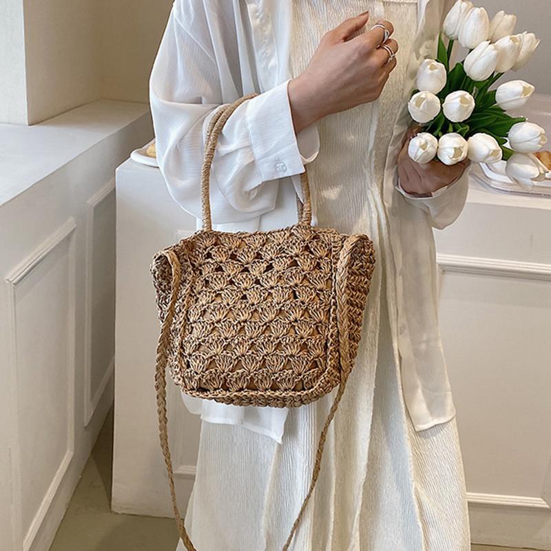 Handwoven Hollow Out Straw Bag Summer Handbag Women's Crossbody Shoulder Bag Street Style Trendy Basket Beach Bag CLE