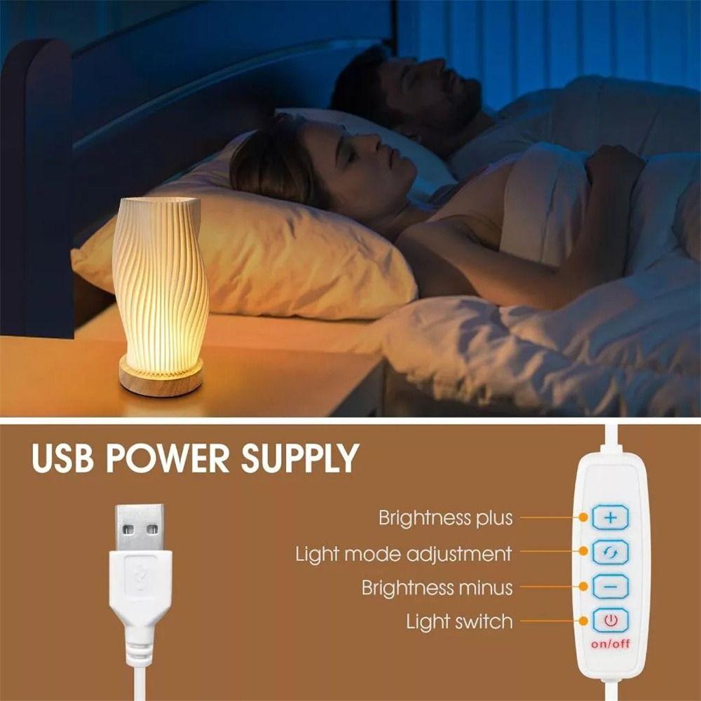 With Wooden Base LED Night Lamp Bed Head Lamp Desk Lamp Fashion Night Light  Gift