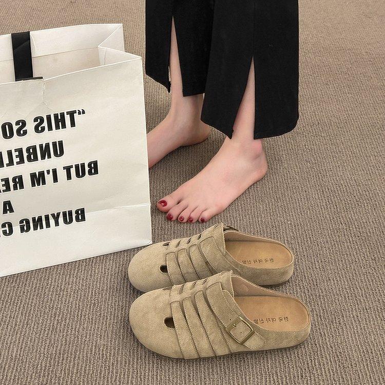 Breathable hollow soft bottom Boken baotou half slippers women's outer wear pig cage 2025 spring new retro ugly Boken tide