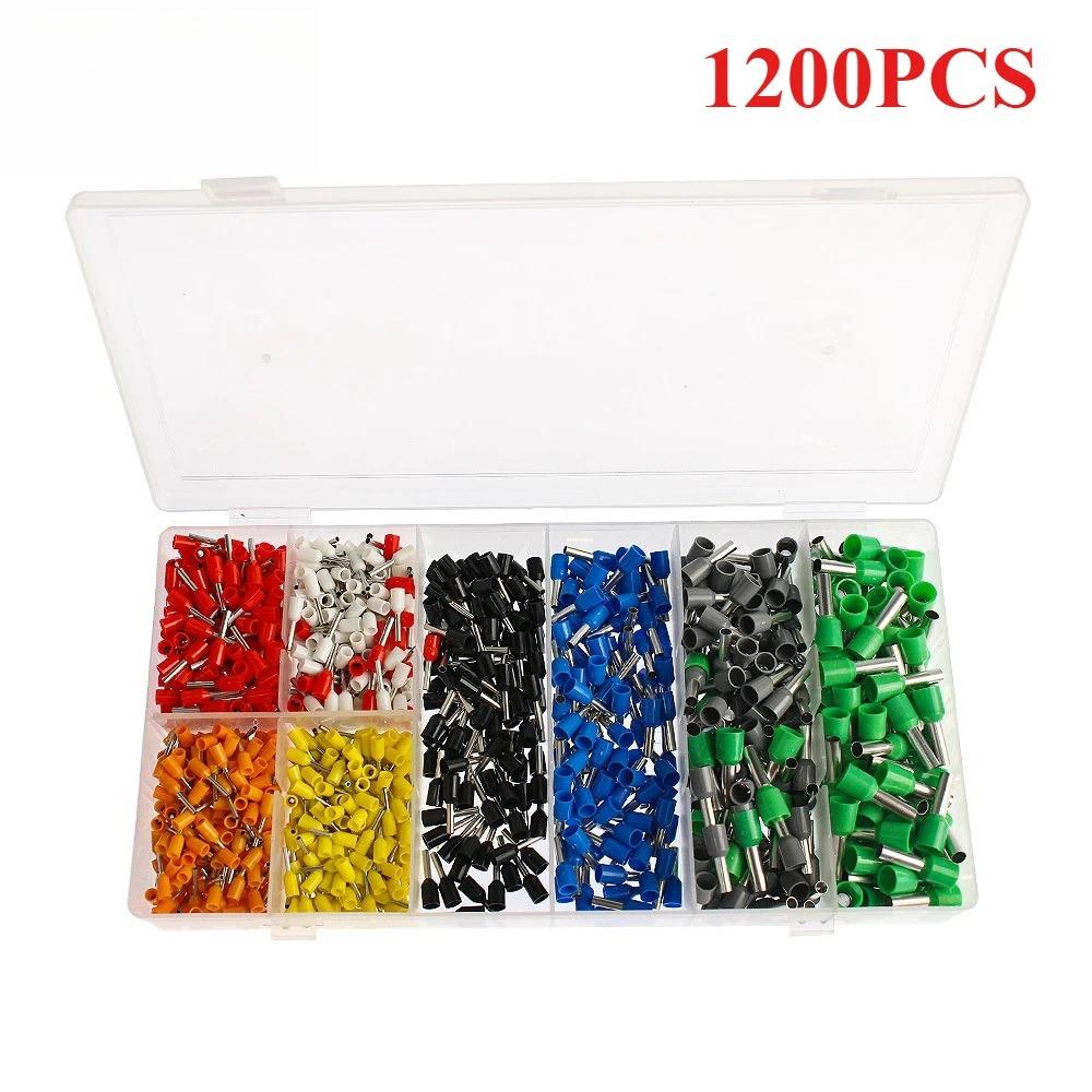 1200pcs Tubular Terminal Block Connector Wire Terminal Kit Insulated Cord Pin End Terminal Electrical Crimper Terminator