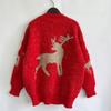 New Autumn/winter Christmas Sweater Women's Ribbon Gold Thread Jacquard Deer Round Neck Thick Knit Pullover