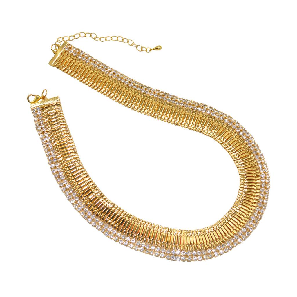 Exaggerated Wide Version Gold Strap Diamond Necklace Necklace Niche Temperament Choker Collarbone Chain