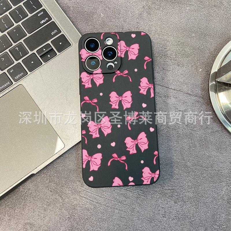 Pink Bow for iPhone15 Mobile Phone Case 14PROMAX All-inclusive 13 Anti-drop 16/15 Protective Case 17
