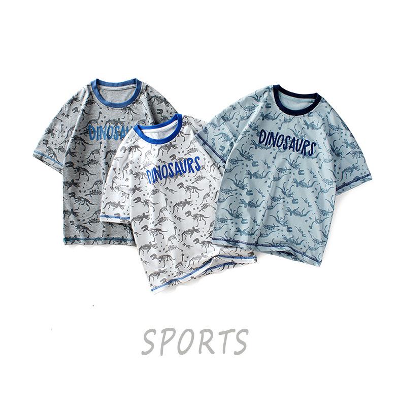 Kids' Korean Style Dinosaur Print Summer T-Shirt - Boys' Short Sleeve Trendy Top