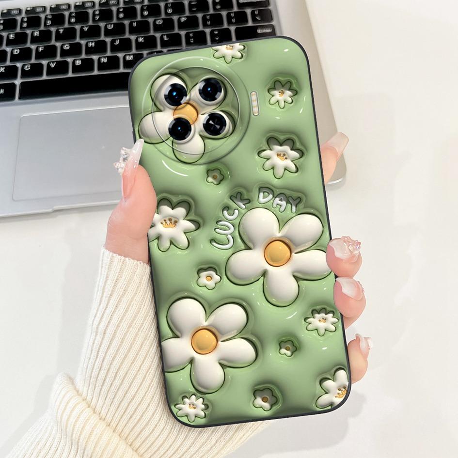 For Tecno Spark 20 Pro+ 2024 Case Fashion Flower Cactus Soft Liquid Silicone Lens Protective Cover on Spark 20 Pro Plus KJ7 Etui