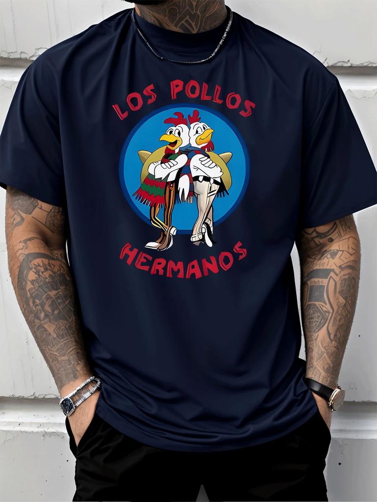 Los Pollos Herunisexos Chicken Cartoon Graphic Unisexs Cotton Crew Neck Tee Short Sleeve Loose Casual Daily Street Male Wear Top