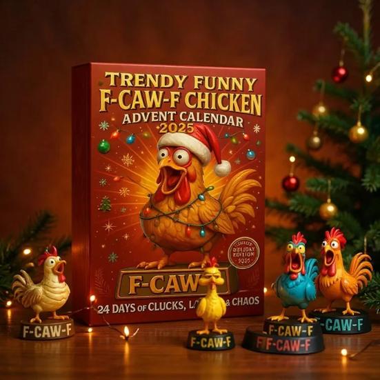 F-Caw-F Chicken Advent Calendars 2025 24 Days Chicken Ornaments Christmas Countdown Calendar Novelty Chick Animal Figures Set