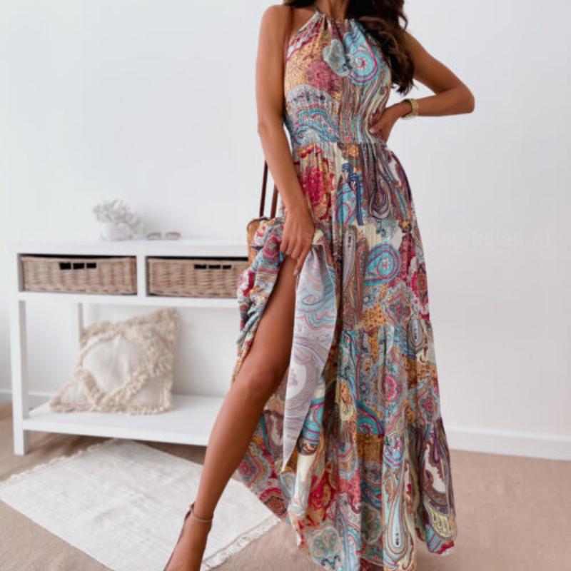 Women's Fashion Sexy Floral Backless Dresses Bohemian Long Dresses
