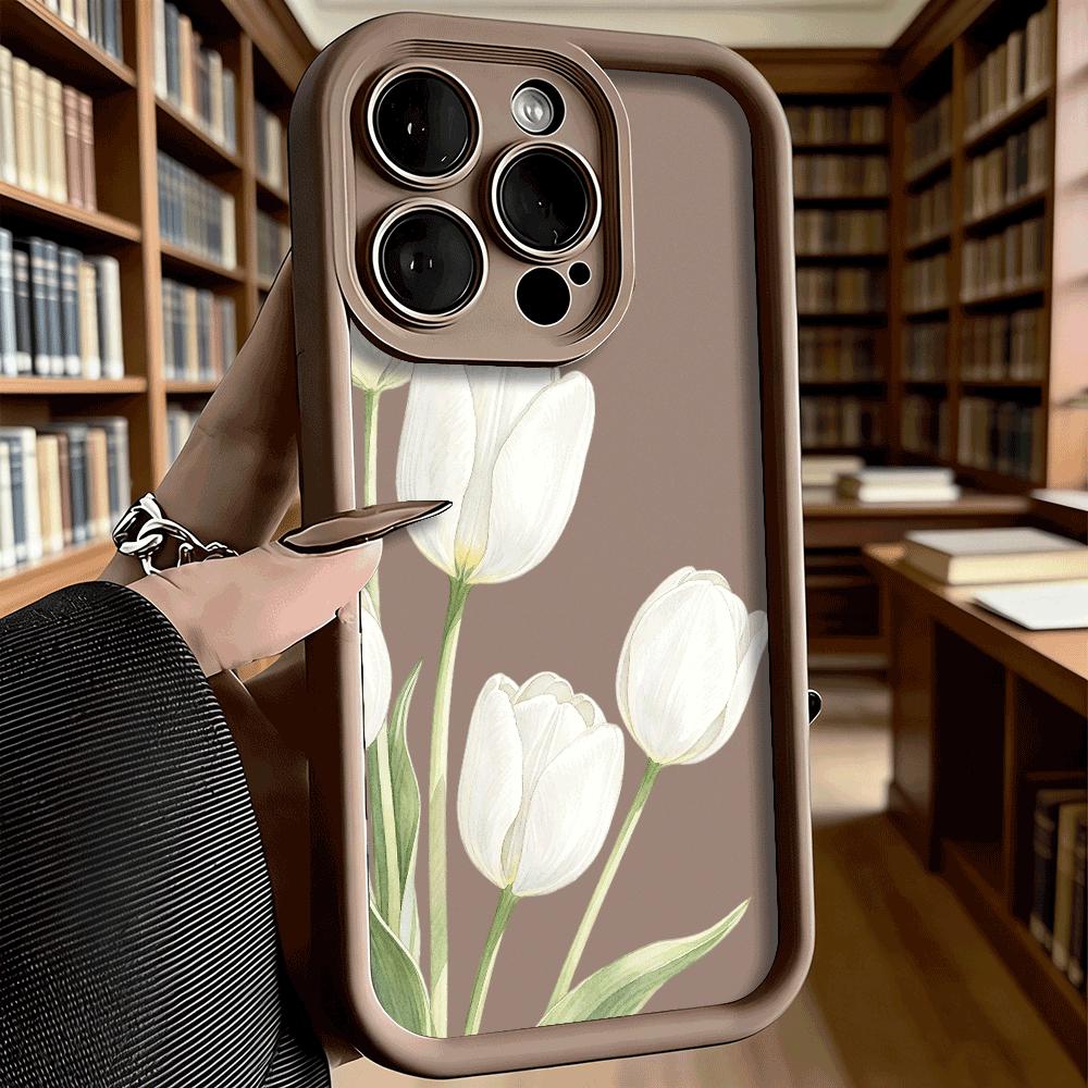 White Tulips Watercolor Phone Case for iPhone 17 16 15 14 13 12 11 Pro Max Plus Anti Scratch, Gel Flexible Protective