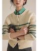 Damen 2023 Herbst/Winter Gestreifte Strickjacke: Literarischer Retro Lockerer Stil Pullover
