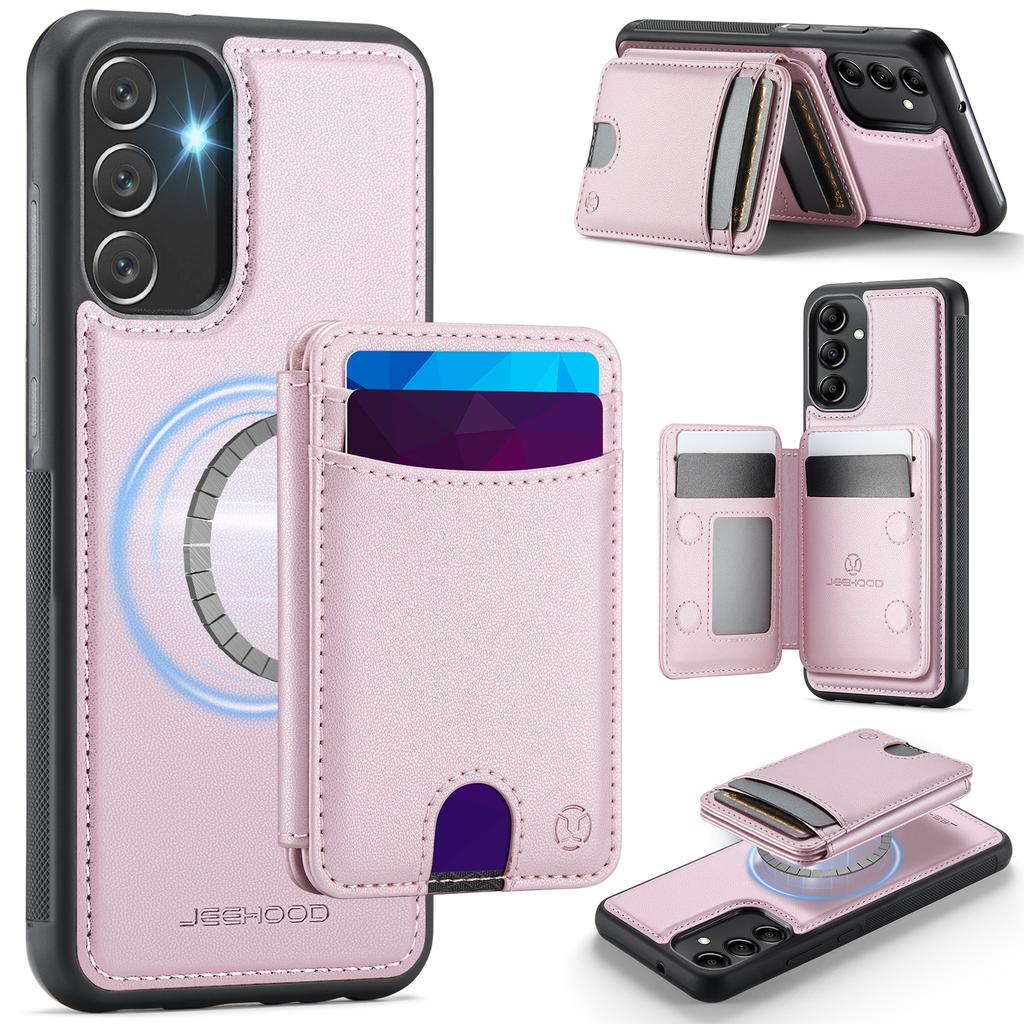 For Samsung Galaxy A34 5G Magnetic Case JEEHOOD J10 Leather Back Phone Cover with Detachable Card Holder Kickstand