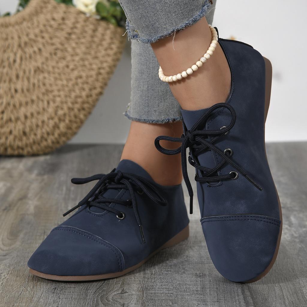New European and American women's shallow mouth four-season flat bottom large size single shoes soft leather lace-up design fashionable versatile wom
