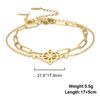 Double Layer Stackable Welded Cross Chain with Hollow Four Leaf Clover Round Pendant Bracelet