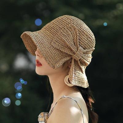Sonnenhut Damen Sommer Visier Großer Rand Strohhut Damen Outdoor Sonnenschutzhut Eimerhut Schleife Eimerhut Sommer und Herbst