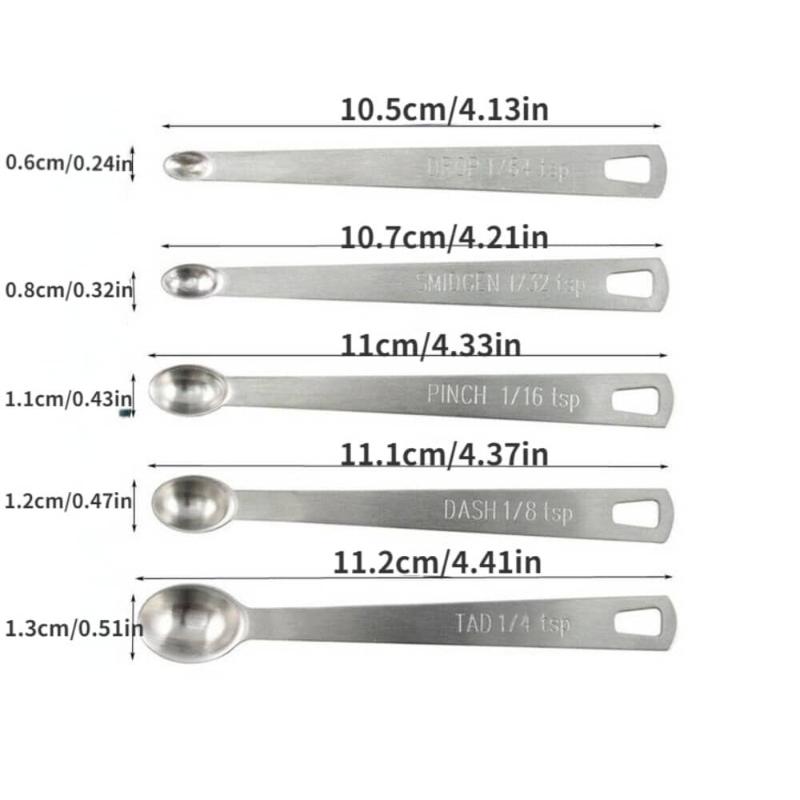 

5pcs/Set Mini Measuring Spoon Baking Tools Stainless Steel Kitchen Seasoning Spoon Multiple Size Spoon Tea Seasoning Coffee Tool