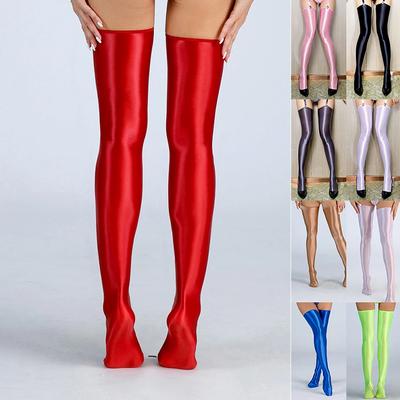 1 para Lingerie Błyszczące Nylonowe Pończochy Oleiste Damskie Błyszczące Pończochy Jednolity Kolor Skarpetki do Ud