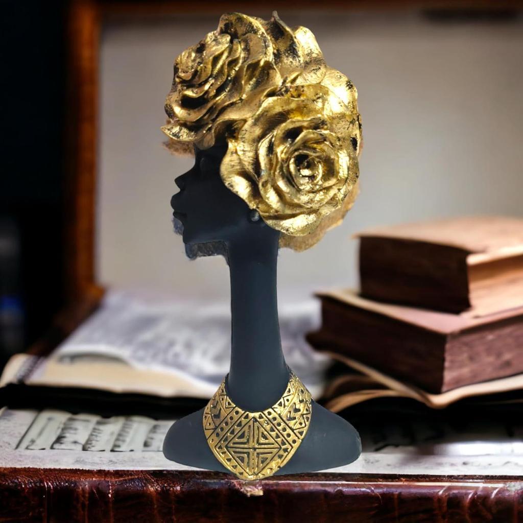 Harz Afrikanische Blume Dame Schaustück Skulptur Dekorative Figur Für Heimdekoration, Ethnische Dekoration Fantasy Schwarze Dame Figur Ethnische Statue