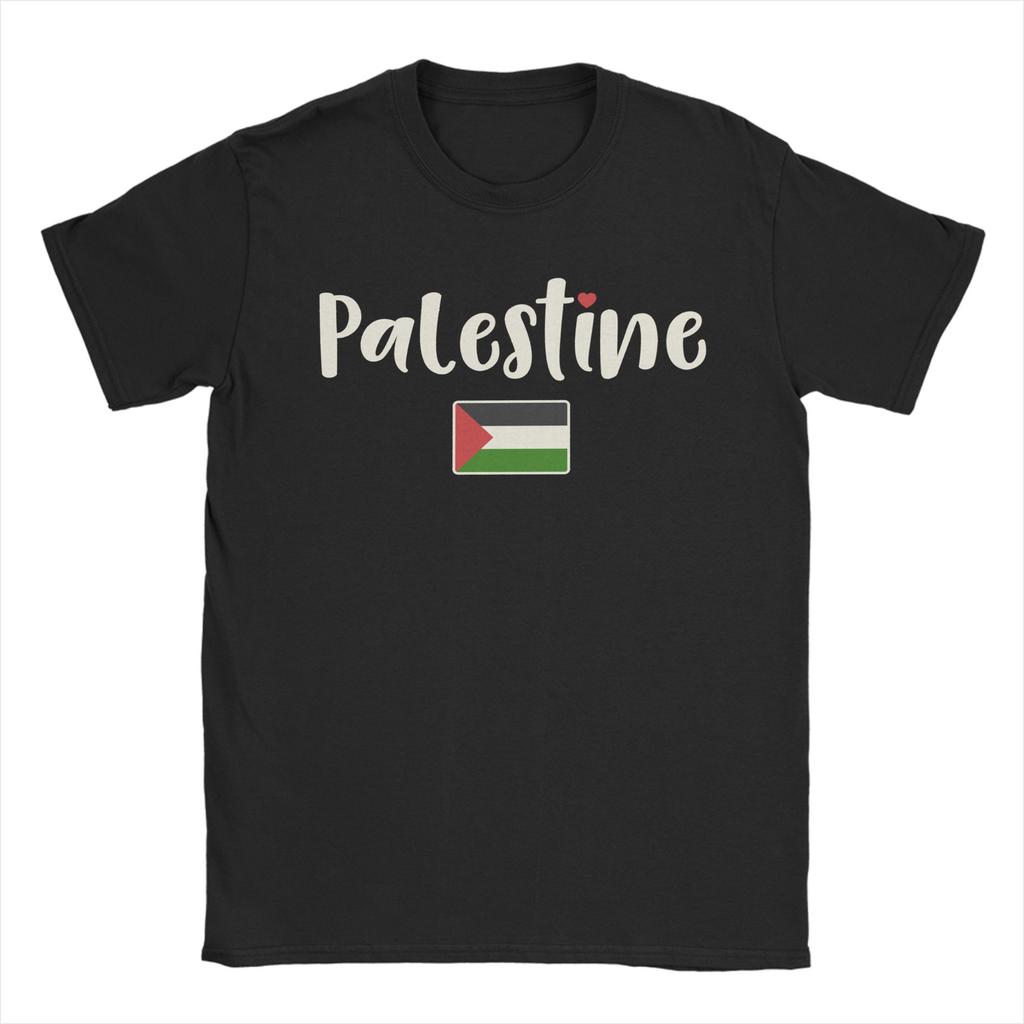 Awesome Heart Palestine Flag Palestinian T-Shirts for Unisex Round Collar Cotton T Shirts Short Sleeve Tees Graphic Printed Clothes