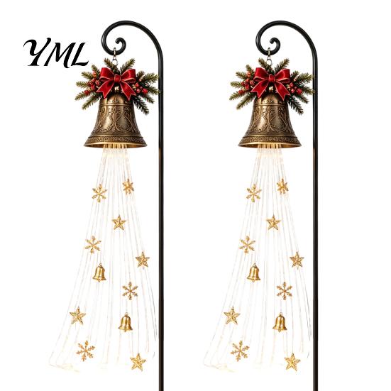 Decorative Resin Snowman Ground Stakes Solar Garden Stake Light, Flowing Waterfall LED Fairy Light with Festive Winter Courtyard Decor Star Snowflake,