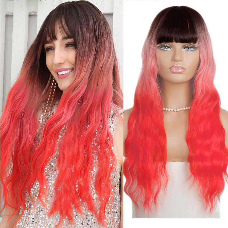 MERISIHAIR Synthetic Heat-Resistant Women's Wig With Bangs Ombre Red Brown Cosplay Long Wavy Curly Hair Lolita Wig
