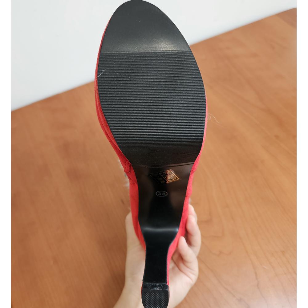 Women Winter Warm Shoes Christmas Lady Santa Claus Cosplay Shoes Red Ankle Boots High Heels Short Boots