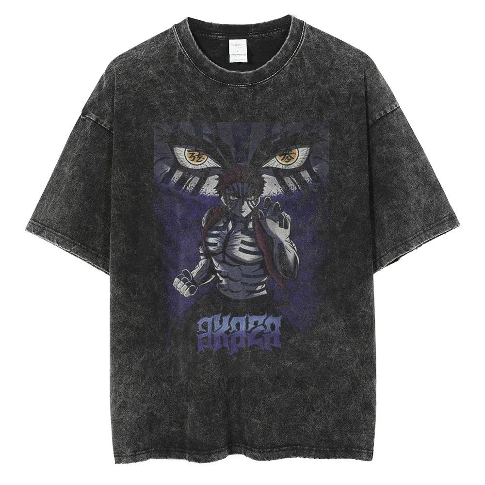 Oversized Acid-Wash Vintage Short-Sleeve T-Shirt Featuring Demon Slayer: Kimetsu no Yaiba Yoriichi Tsugikuni vs Muzan Kibutsuji Dark Battle Graphic