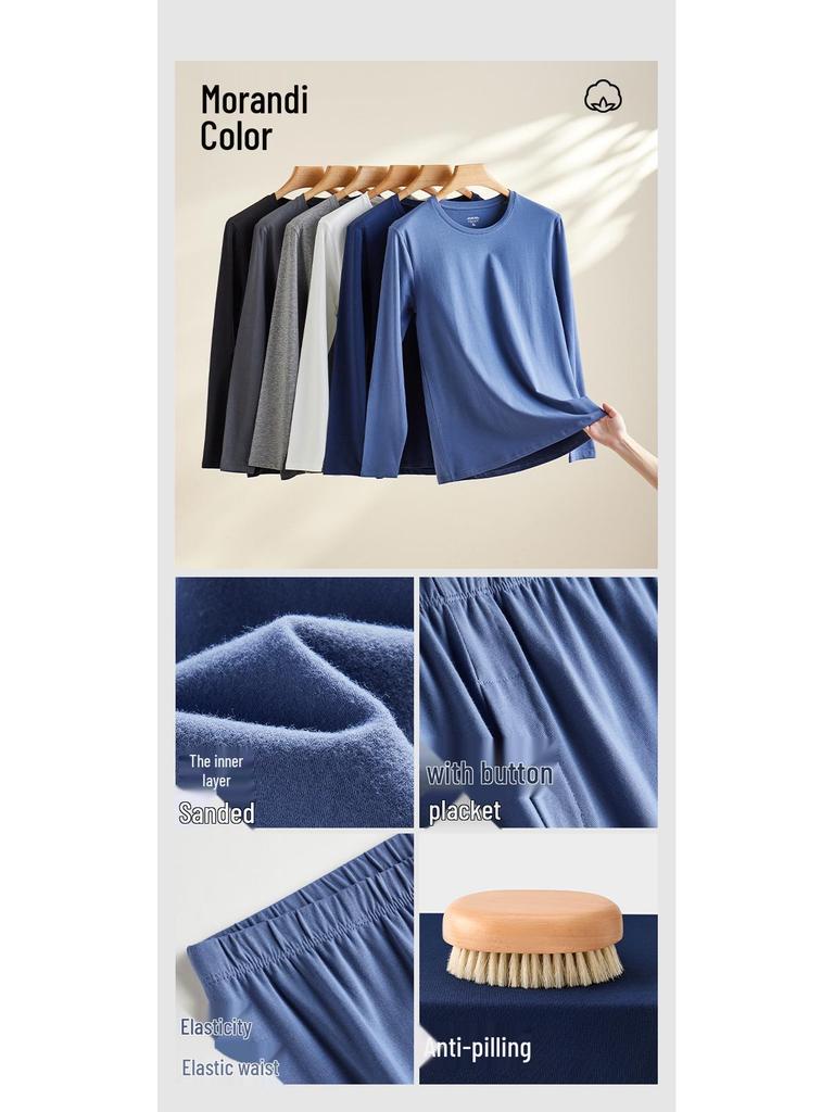 2025 Men's Slim-Fit Warm Thin Cotton Underwear Set - Class A Brushed Baby Cotton for Autumn