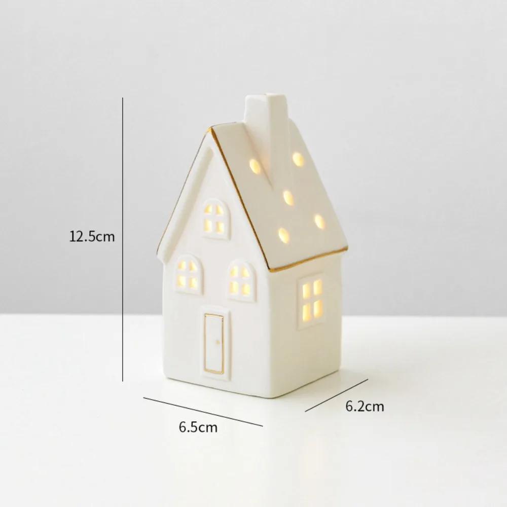 LED Light Up Christmas Village Houses White Ceramic Porcelain Village House with Christmas Trees Home Decor Tabletop Ornaments