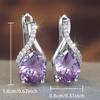 Purple Zircon Big Water Drop Stone Hoop Earrings For Women Vintage Silver Color Ear Buckle Wedding Jewelry Valentine's Day Gifts