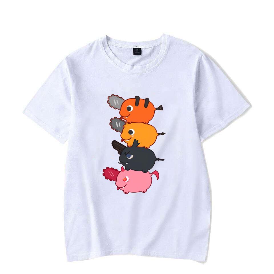 Anime Colorful Pochita Pattern Men Women T-shirt Trendy Urban Streetwear Funny Casual Breathable Unisex Tee Comfy Soft