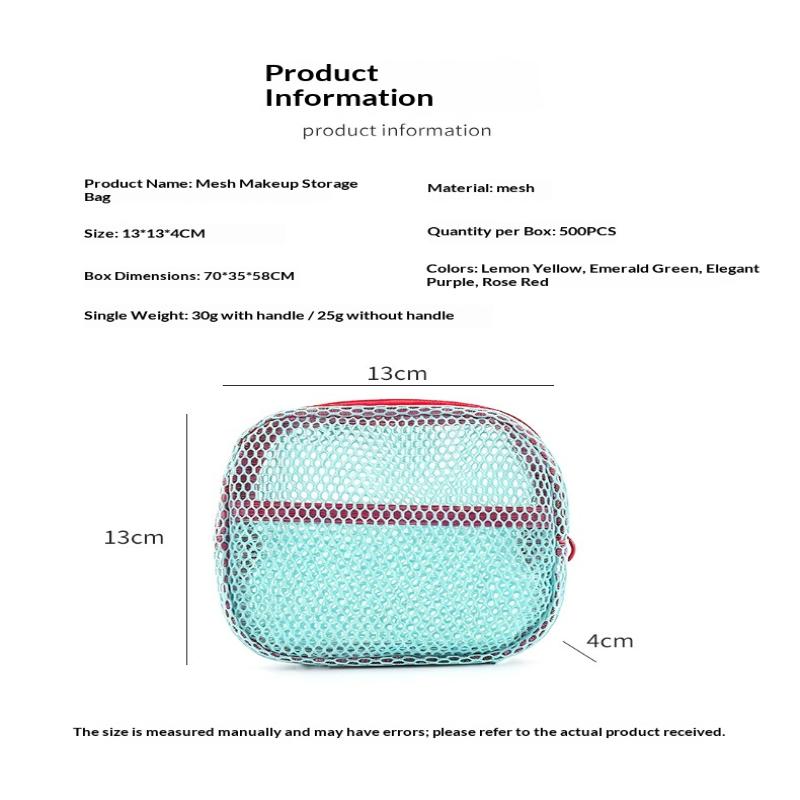 Candy Color Square Mesh Cosmetic Organization Storage Bag With Zipper Portable Sundries Pouch For Travel With Rope 1Pc