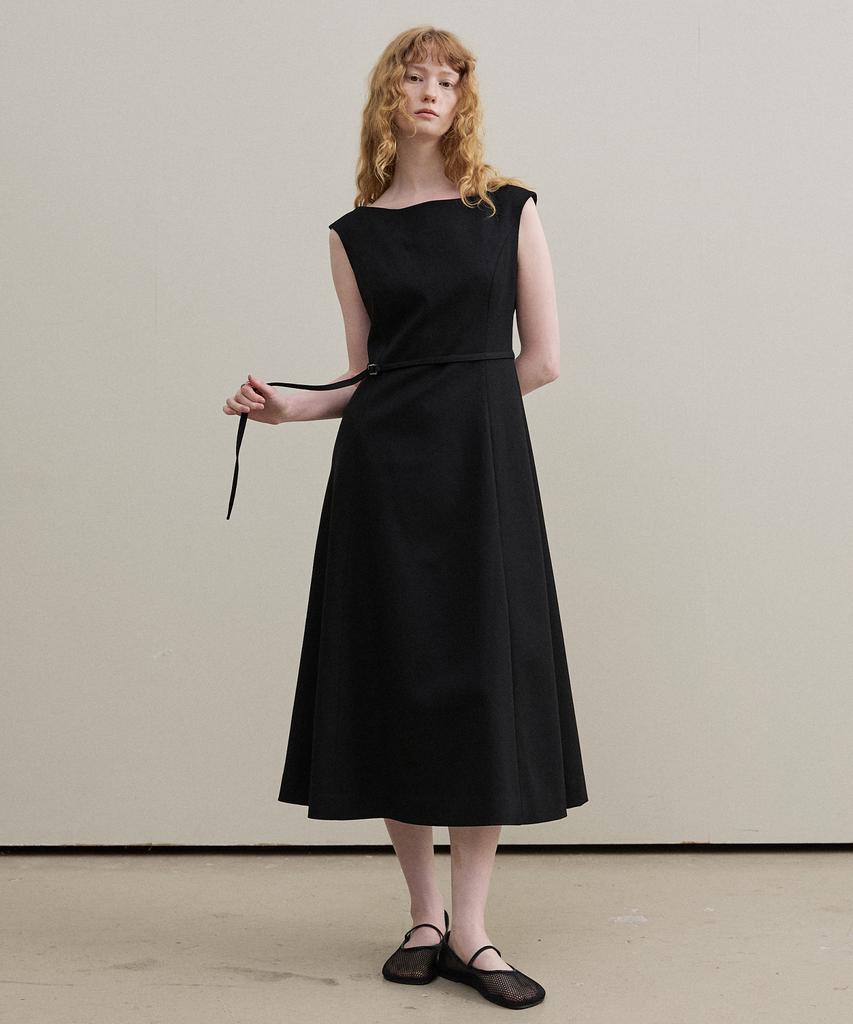 Artid Boat Neck Belted Dress_Black