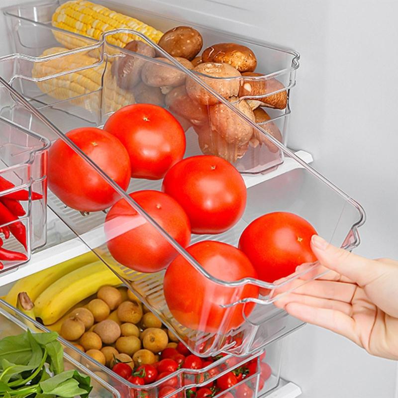 Refrigerator Organiser Container With Striped Pattern Nonstick Surfaces Airtight Space Saving Food Preservation Box