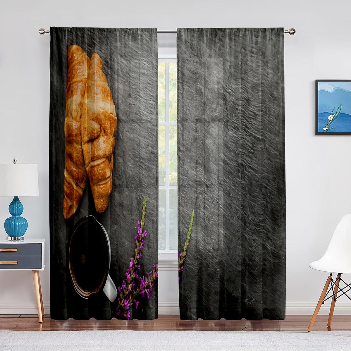 

Вкусный хлеб, кондитерские изделия, оранжевые прозрачные шторы из вуали для гостиной, спальни, кухни, декор, прозрачные шифоновые тюлевые шторы 1 PCS W100XH250cm&Grommet Top