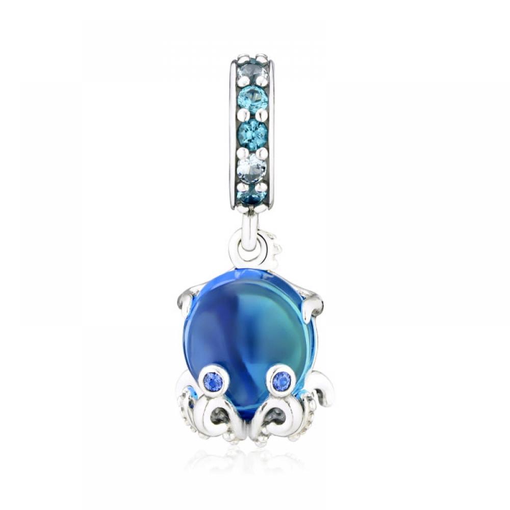 PAndora 791694c01 Murano Glass Cute Octopus Pendant And Dangle Silver Charm